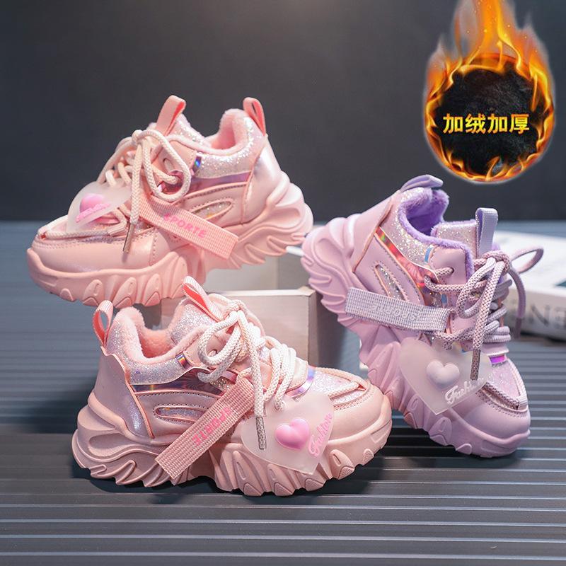 

New autumn sports shoes for girls, cute and sweet dad shoes, lightweight and non-slip children s shoes, single style 26Inner Length16.3cm