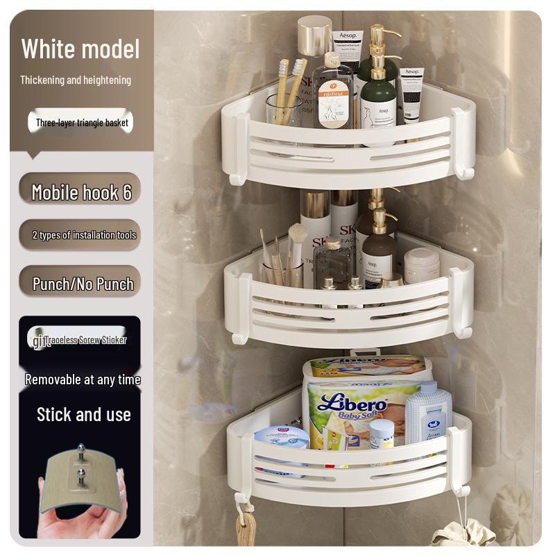 No-Drill Wall-Mounted Corner Bathroom Shelf for Toiletries