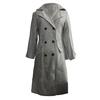 Damen Langer Wollmantel Zweireihiger Caban Klassisches Revers Trenchcoat Lässiger Herbst Winter Übermantel