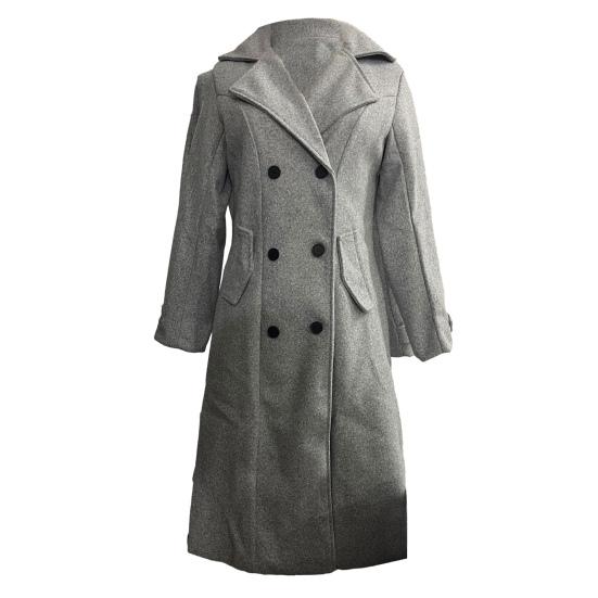Damen Langer Wollmantel Zweireihiger Caban Klassisches Revers Trenchcoat Lässiger Herbst Winter Übermantel