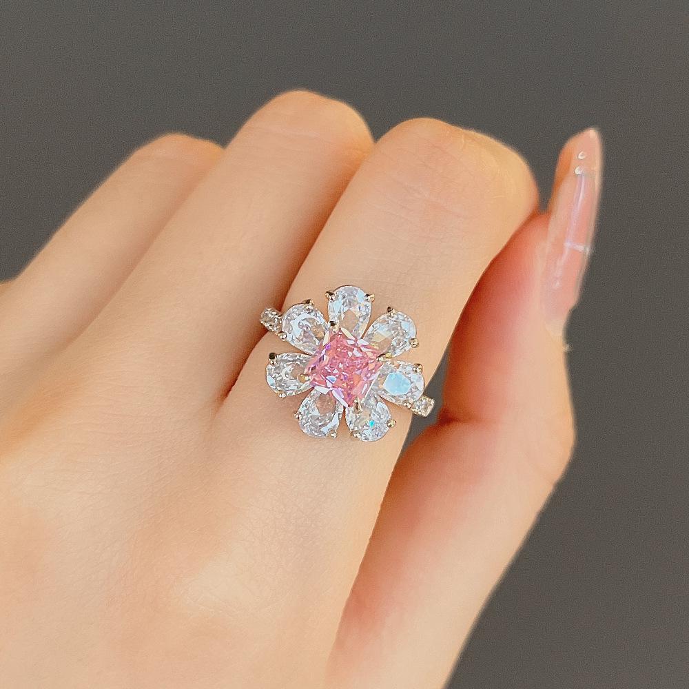 Cao Shi Sweet Pink Zircon Floral Ring - Romantic Valentine's Proposal Jewelry