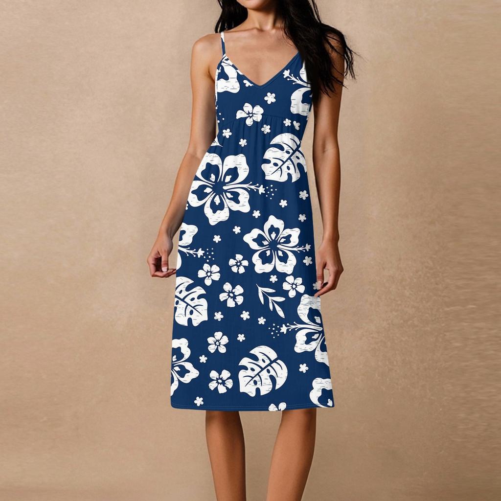 Women's Spaghetti Strap Backless Bow Loose Casual Beach Holiday Dress Sundress