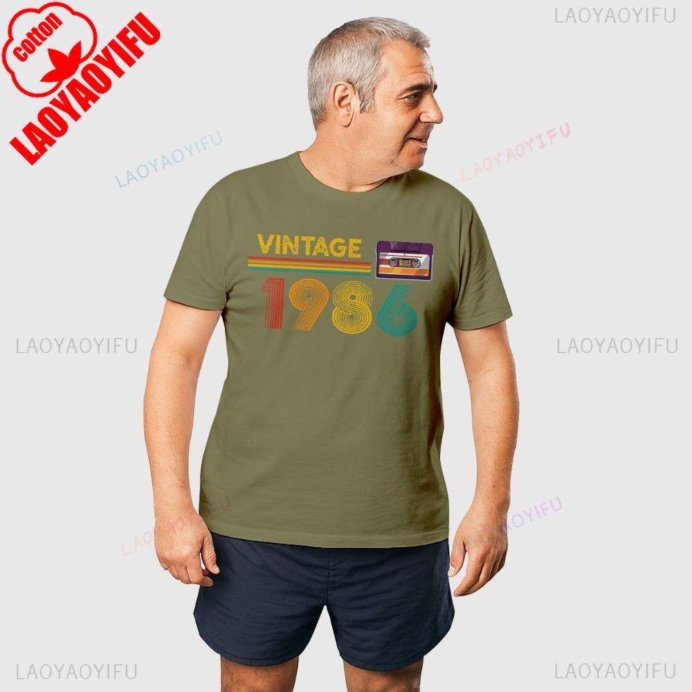 Vintage 1986 40th Birthday Mens TShirt Retro Cassette Graphic Tees Oneck Streetwear Classic Pattern High Quality Cotton Tees