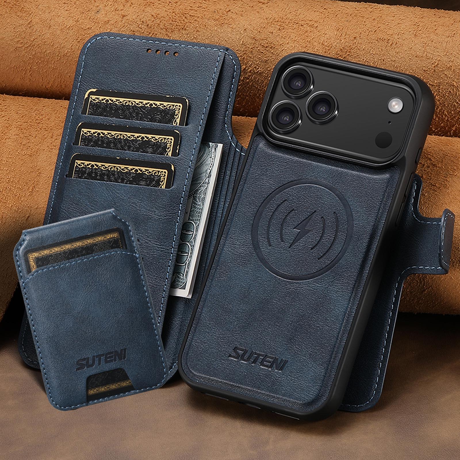 

iPhone 17 Pro Flip Case with Magnetic Card Slot and Wireless Charging Stand, Model S25U iPhone 17 Pro Max синий