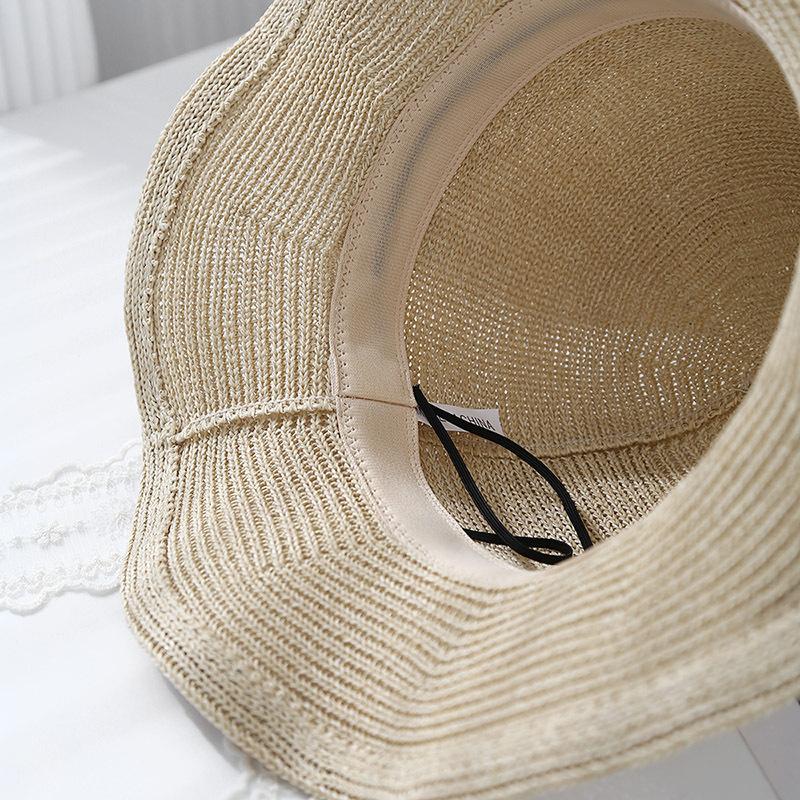 French Lace Bow Streamer Bucket Hat Women's Summer Outdoor Vacation Visor Retro Trendy Knitted Hat