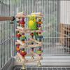 Colorful Wooden Parrot Chew Toys Bite Resistant Hanging Parrot Swing Toy Multi Layer with Bells Bird Climbing Ladder