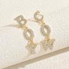 2025 New Style Earrings, Geometric English Letter Design Diamond Stud Earrings, Versatile Light Luxury Earrings