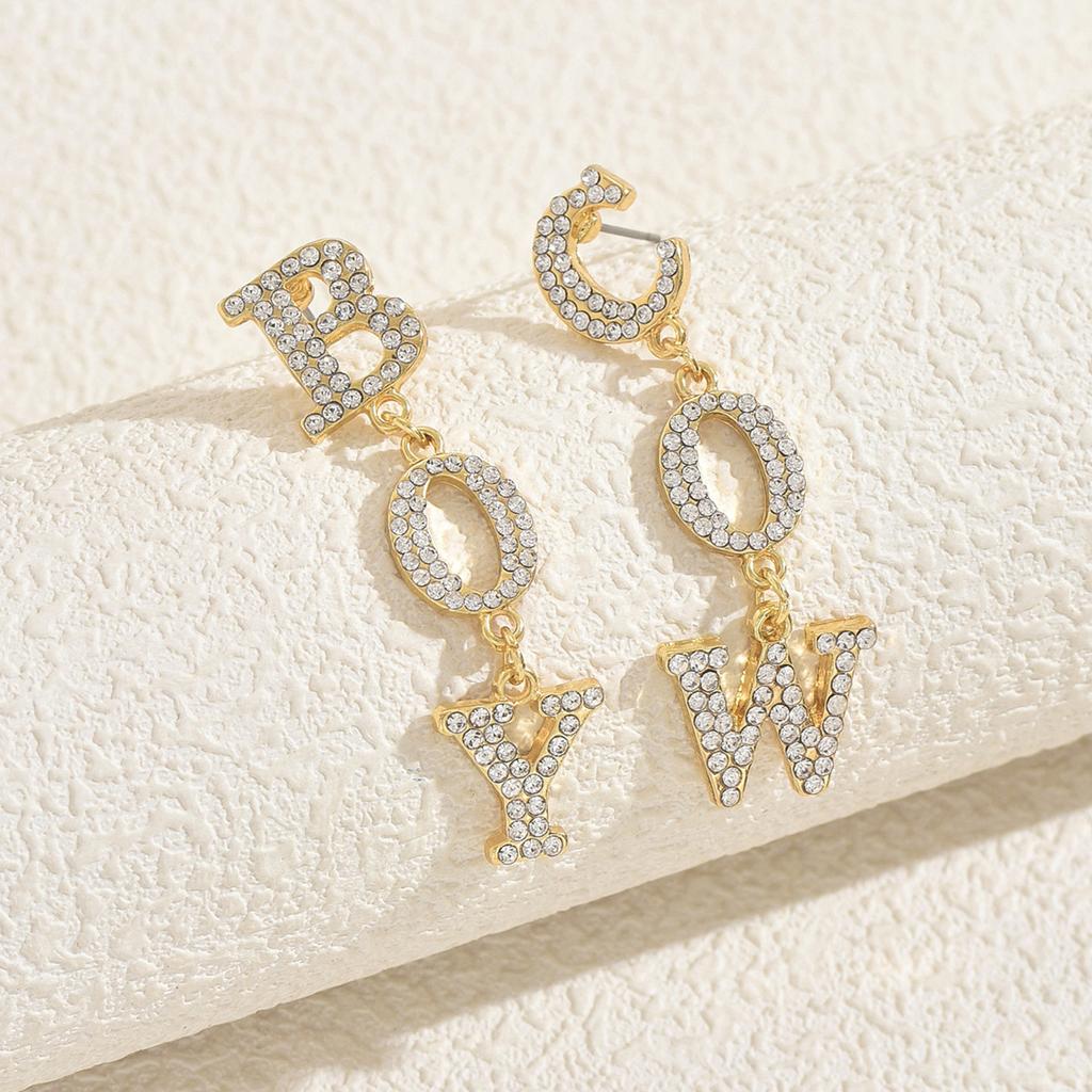 2025 New Style Earrings, Geometric English Letter Design Diamond Stud Earrings, Versatile Light Luxury Earrings
