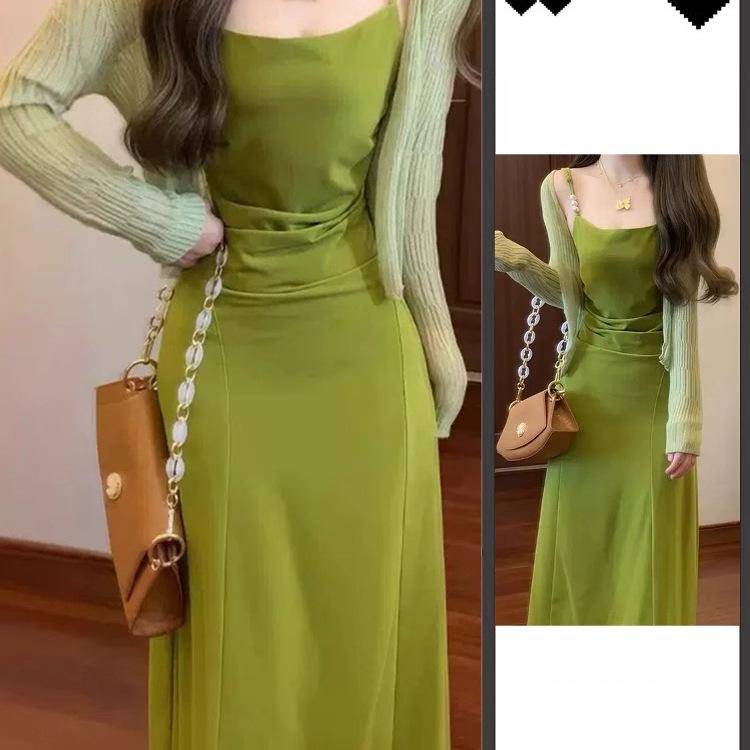 2026 New Summer Vacation French Suspender Green Dress Trendy Temperament Beautiful Super Fairy Dopamine