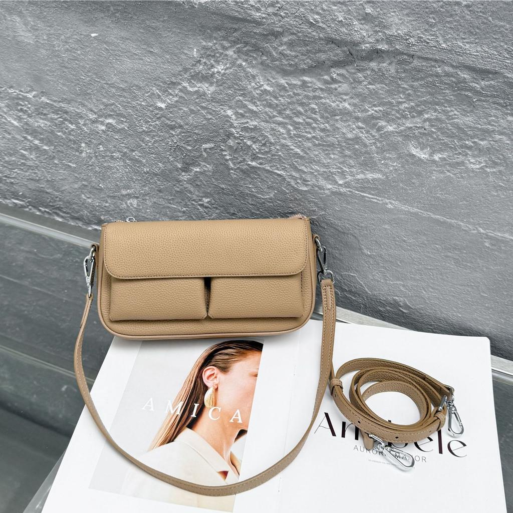 Cowhide New Casual Women's Shoulder Crossbody Small Bag Commuting Small Fresh Women's Mobile Phone Change Bag Genuine Leather