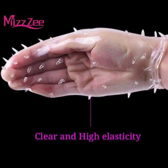 Mizz Zee Vibrator Condom Penis Dotted Thread Clear Lock Extension Sleeve Ring Sex
