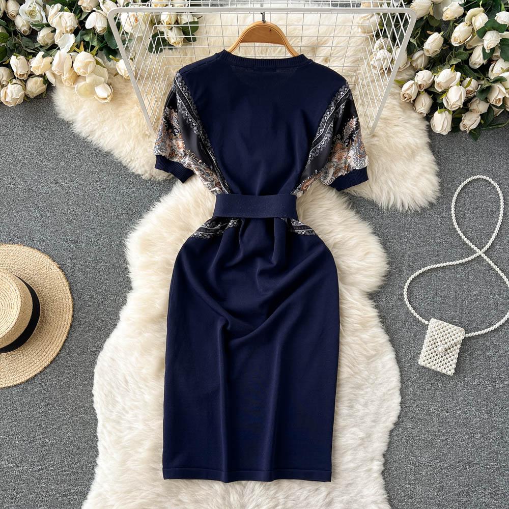 RUGOD French Gentle Style Noble Elegant Temperament Lady Bag Hip Knitted Dress Lace Waist Slim All-match Dress Female