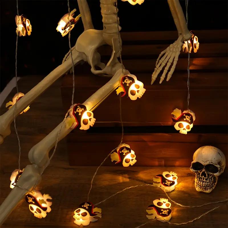 1pc Halloween Pirate Skull String Light 10/20LED Hanging Atmosphere Lamp For Home Haunted Houses Indoor Festival Party Decor