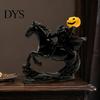 Gothic Home Decoration Headless Horseman Statue with Pumpkin, Horror Knight Holding Pumpkin Lantern Figurine Ornament, Halloween Horse Sculpture Decor