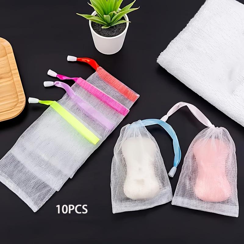 10 PCS Exfoliating Mesh Soap Saver Pouch Bag Sack, Face Cleansing Foaming Nets, White Pouch With Drawstring (Color Random)