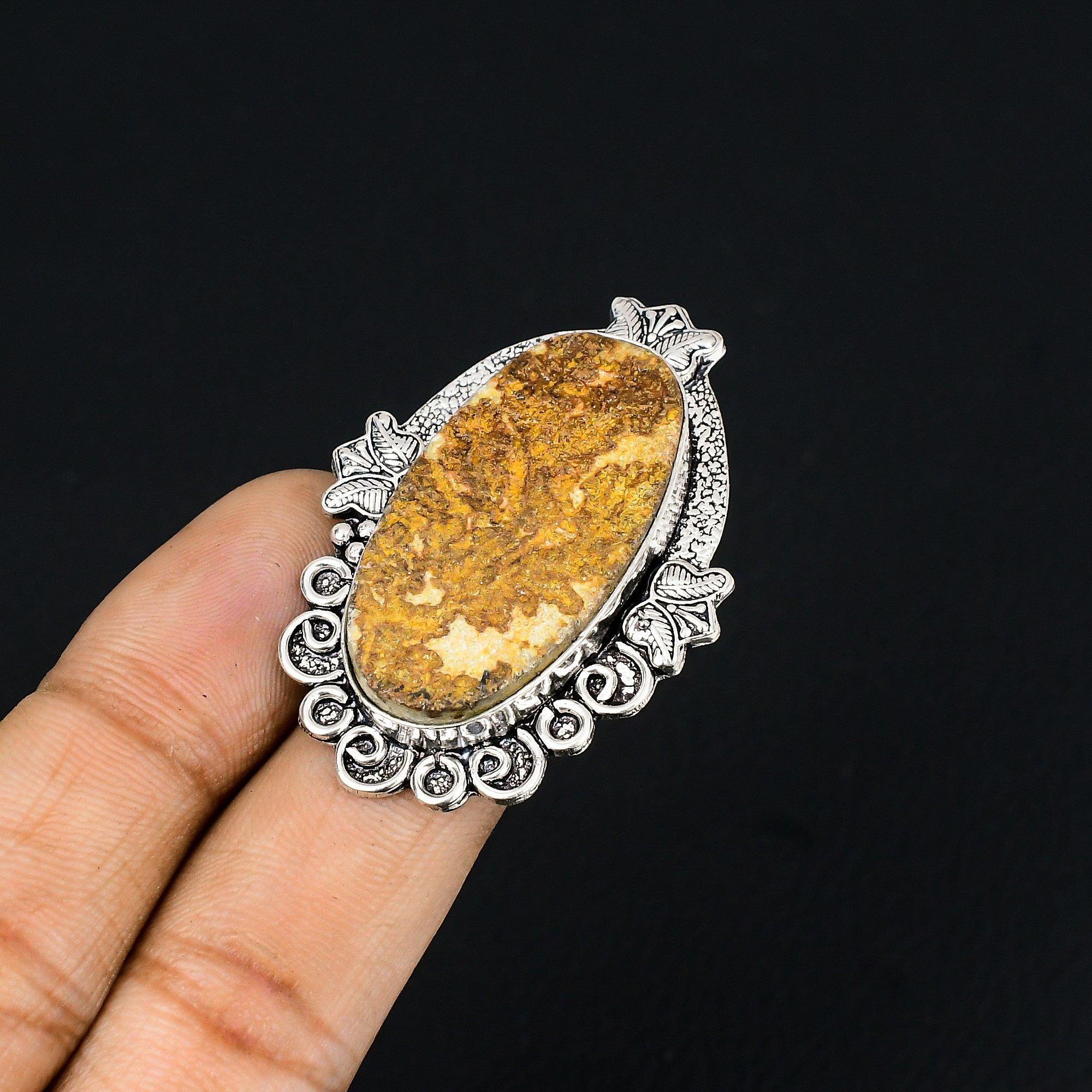 Sterling Silver Oval Psilomelane Dendrite Stone Artisan Statement Ring US 8.5 8.5