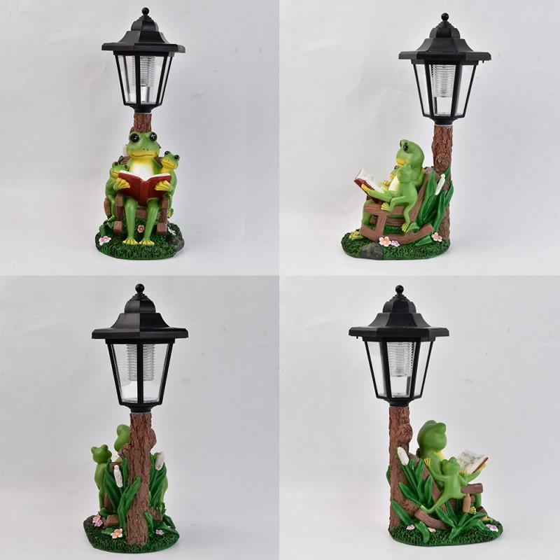 Outdoor Solar-Powered Frog Planter Decor Garden Patio Yard Resin Craft Animal Figurine With Waterproof Design