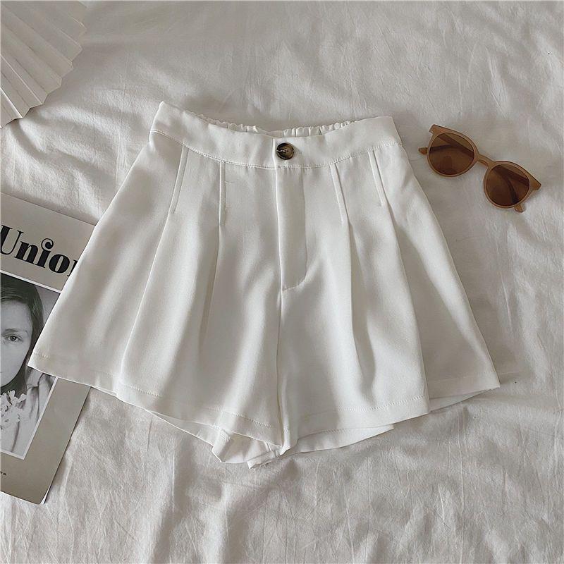 Women's White Ice Silk High-Waist A-Line Pleated Wide-Leg Chiffon Shorts for Summer