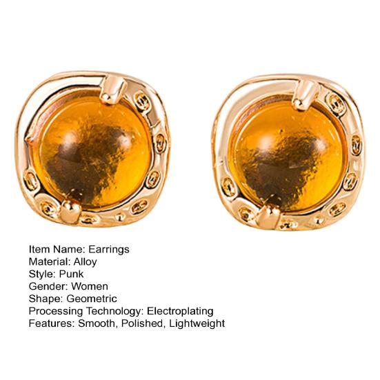 1 Pair Women Ear Retro Smooth Geometric Shape Amber Studs Lightweight Ear Jewelry Lady