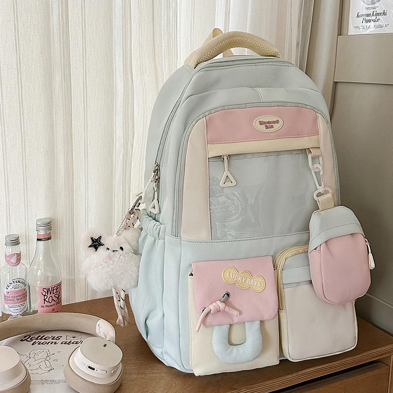 New Japanese ins fresh and sweet contrasting colors splicing bar pain bag girl junior high school students large-capacity backpack