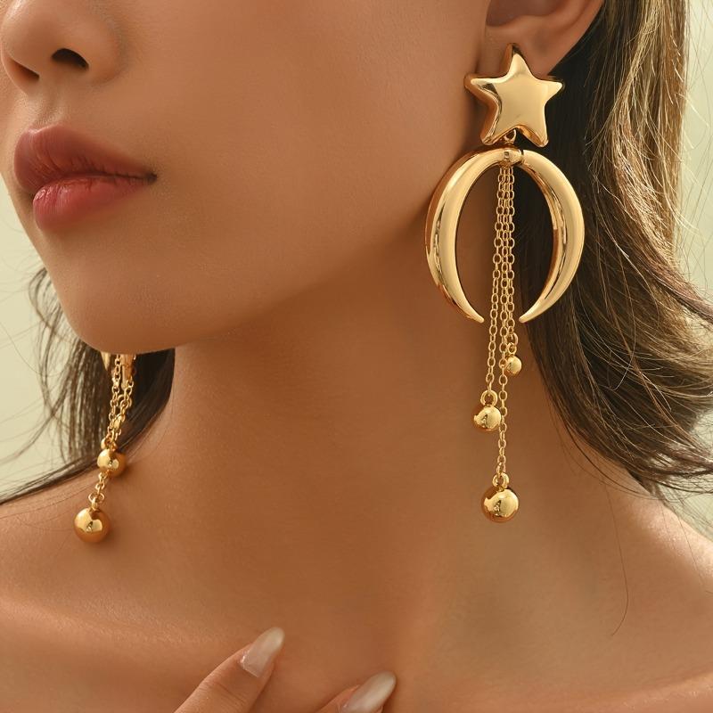 Elegant Women's Star and Moon Beaded Tassel Earrings1Fashionable, elegant, versatile design suitable for birthday gifts, weddings, banquets, everyday