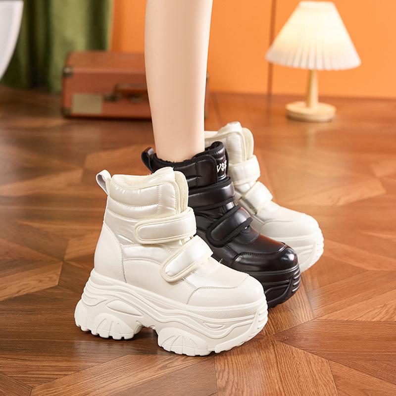 Fashion 9CM New Winter High Platform Women Snow Boots Warm Plush Thick Soled Ankle Boots Female Height Increasing Non-slip Cotton Shoes