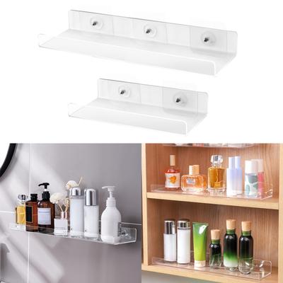 Acrylic Bathroom Shelves Wall Mounted Shower Shelve No Drilling Adhesive Thick Clear Storage & Display Shelves, Bathroom