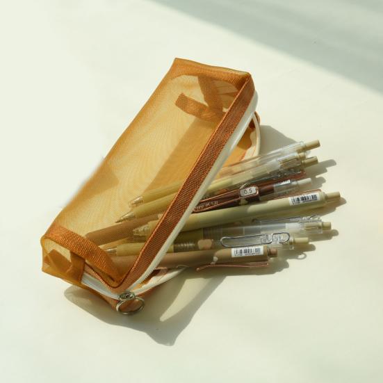 Pencil Pouch with Zipper Large Capacity Wear Resistant Solid Color Transparent Mesh