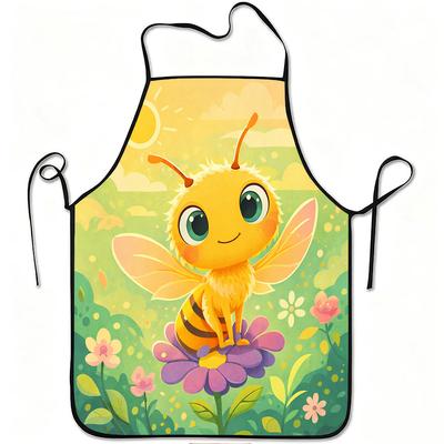 1pc Cute Bumblebee Flower Cartoon Print Apron, Durable And Easy To Clean, Adjustable Waistband, Polyester Material, for Kitchen Cooking, Gardening, Or