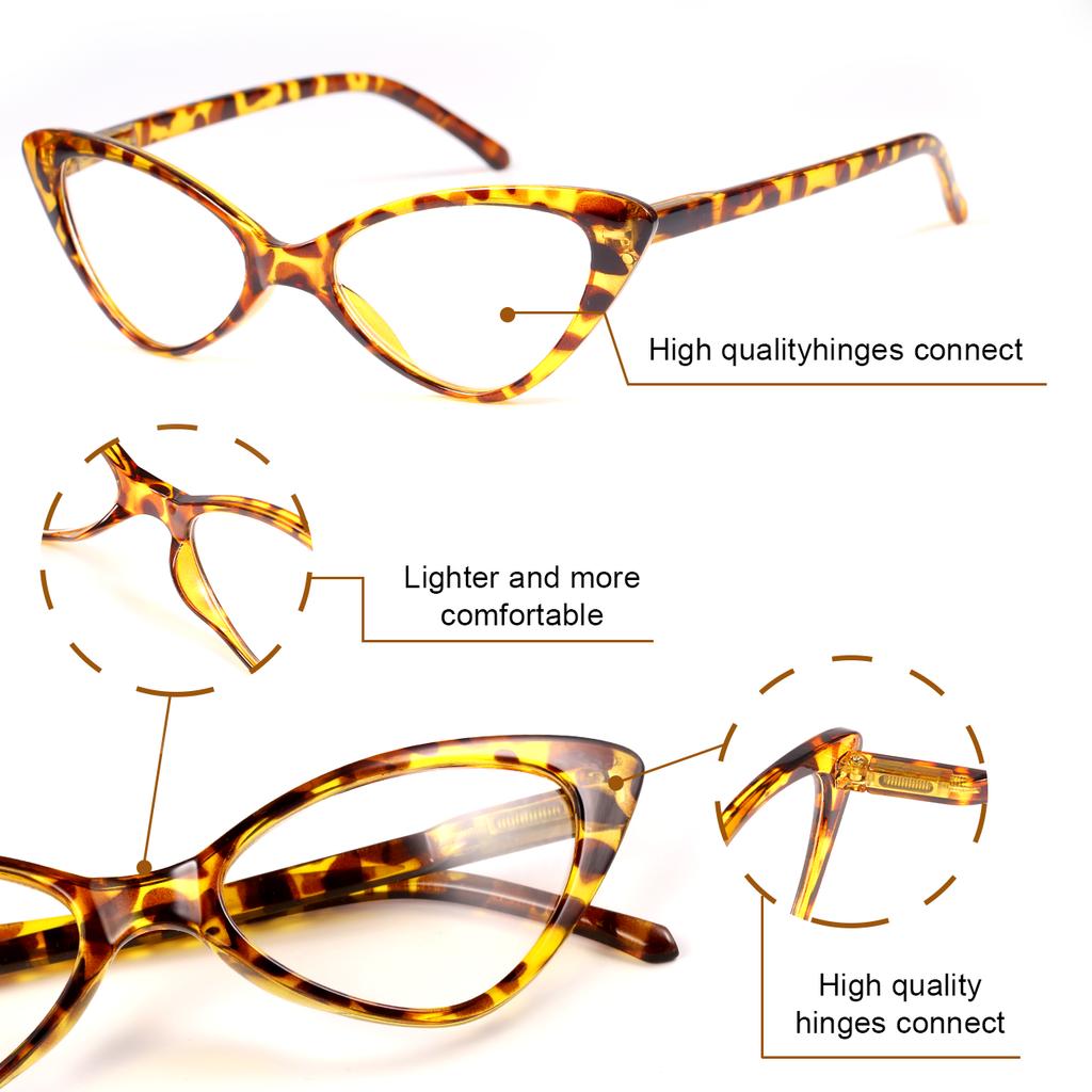 2pcs Fashion Cat Eyes Reading Glasses Ultralight Small Frame Clear Lens Presbyopic Eyeglasses For Women Men With +1.0 to +3.0
