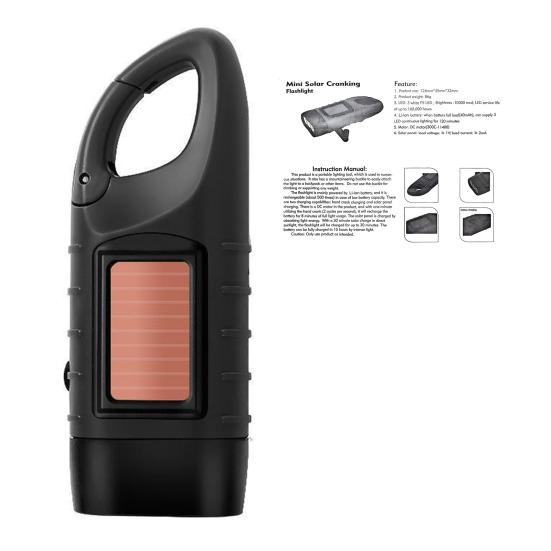 Solar And Hand Crank Flashlight 5-in-1 Emergency LED Light with Type-C Charging Waterproof Portable Power Bank for Camping Outdoor Use