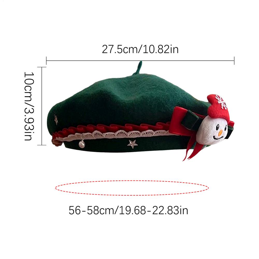 

French Beret Cute Warm Wool Costume Headwear With Decoration French Hat For Ladies Girls Winter Cold Weather Christmas Festive