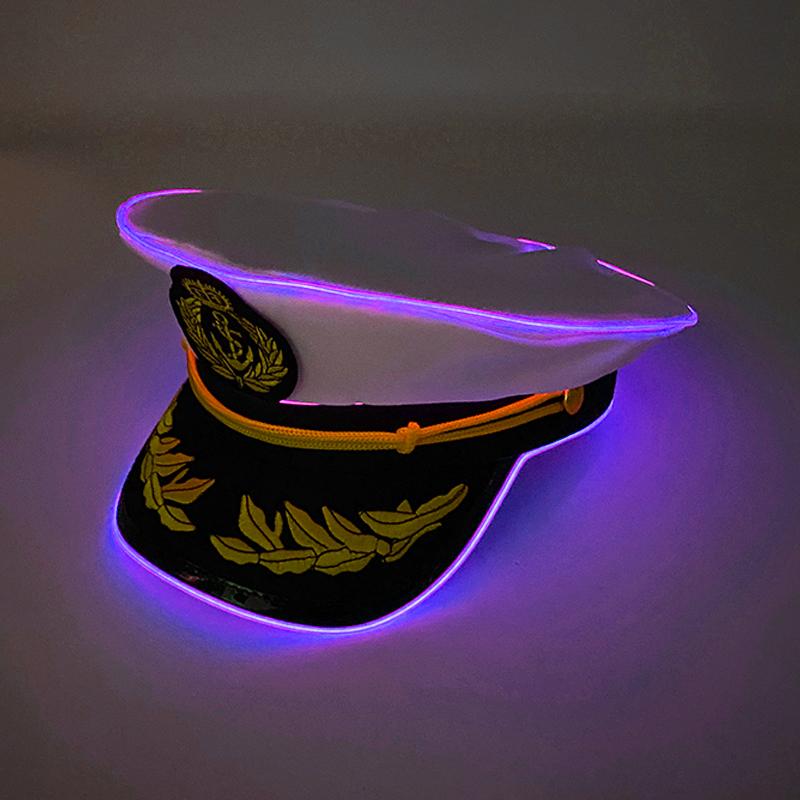 Hot Light Up Navy Hat LED Glowing Captain Cap For Men Women Masquerade Neon Sailors Hat Bar Club Cosplay Costume