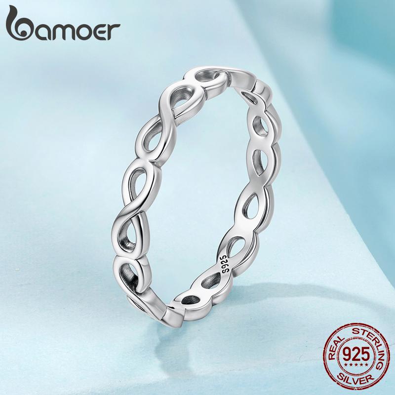 BAMOER 925 Sterling Silver Infinity Symbol Promise Ring, Tarnish Resistant Comfort Fit Wedding Band Ring Forever Love Knot Ring
