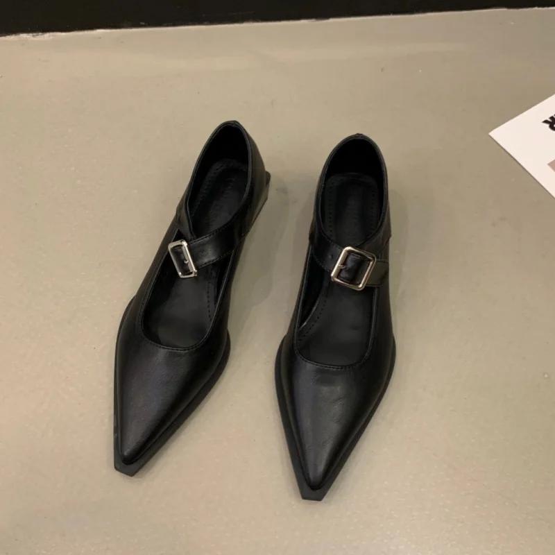 

Летние элегантные и удобные банкетные женские туфли, новые туфли с острым носком на толстом каблуке, сексуальные декоративные туфли с пряжкой, модные туфли на высоком каблуке 35