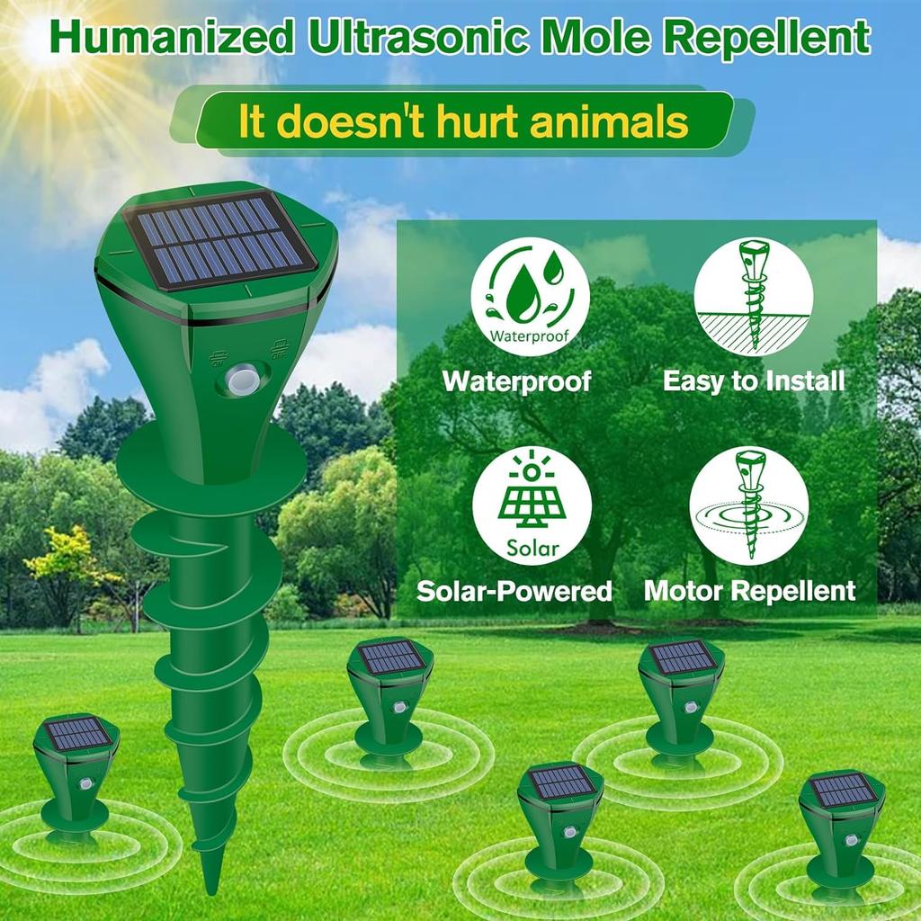 Outdoor Ultrasonic Mouse Repellent, 2024 Solar Mouse Repellent, Waterproof Sonic Mouse Repellent, Gopher Repellent for Garden and Lawn (2 Pcs)