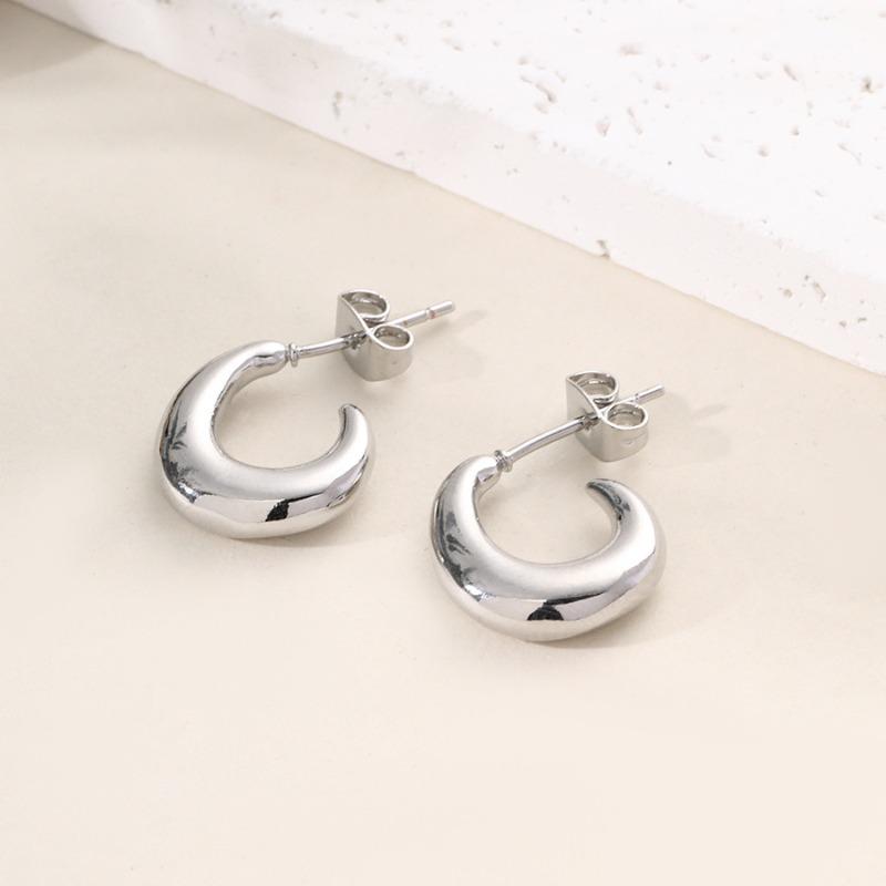 Huajie Luxus Metall C-Form Ohrringe für Damen Exquisit Bankett High-End Edelstahl Mode Ohr