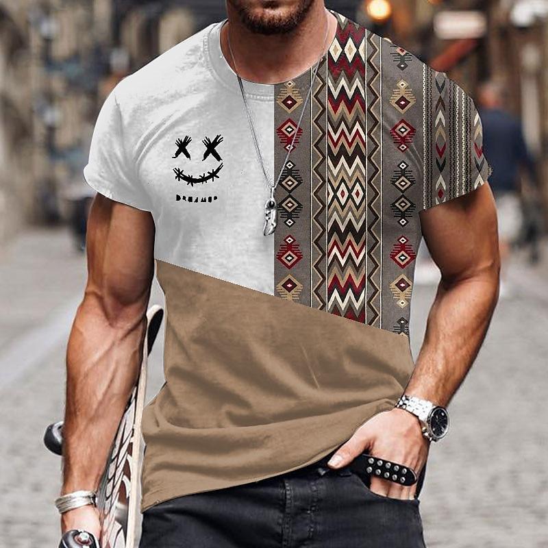 Vintage Men's T-Shirt 3d Ethnic Print Short Sleeve Fashion T-Shirt For Men Summer Casual O-Neck Tops Men's Oversized Clothing