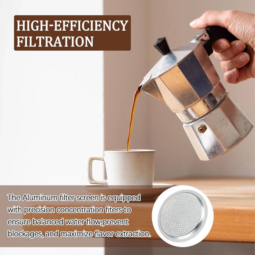 Silicone Sealing Ring Aluminum Replacement Filter 1 Cup For Stove Top Espresso Maker Replacement Filler Parts Set Includes 1 Filter and 3 Upgraded