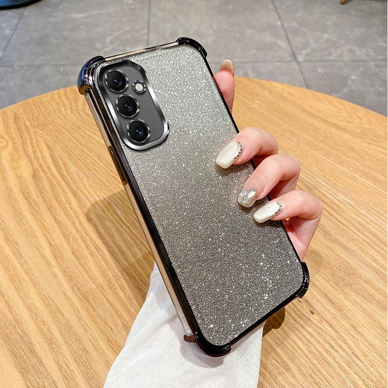 Suitable for Samsung S25ultra Flash Powder Electroplated Mobile Phone Case S24FE Four Corner Airbag Anti Fall A73 Transparent A56 Set