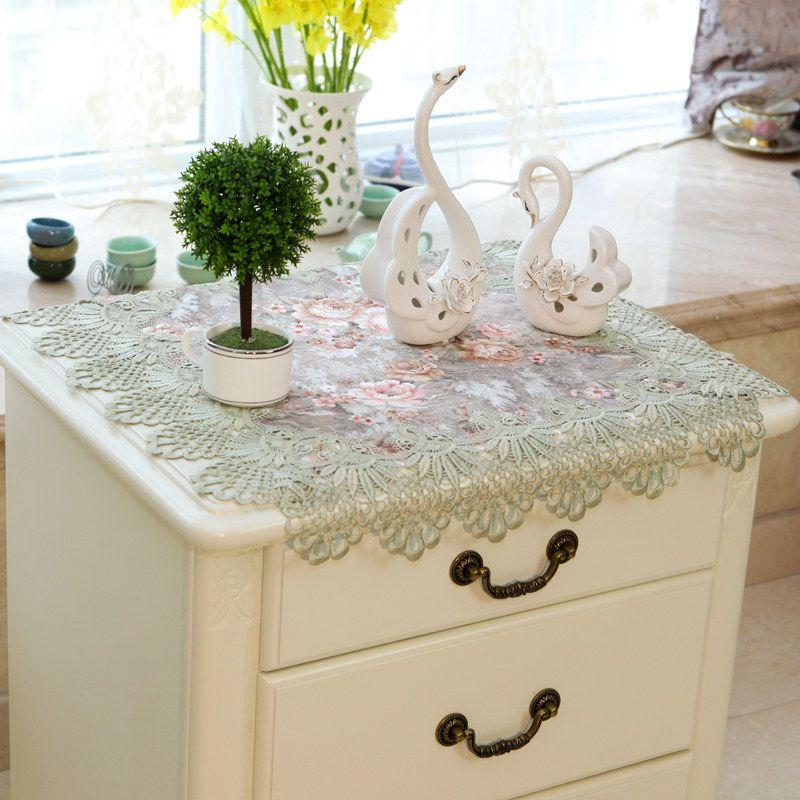 High-End Embroider Bedroom Nightstand Cover Fabric Craft Cover Cloth Embroidered Idyllic European Dust Towel Tablecloth Tablecloth Square Towel