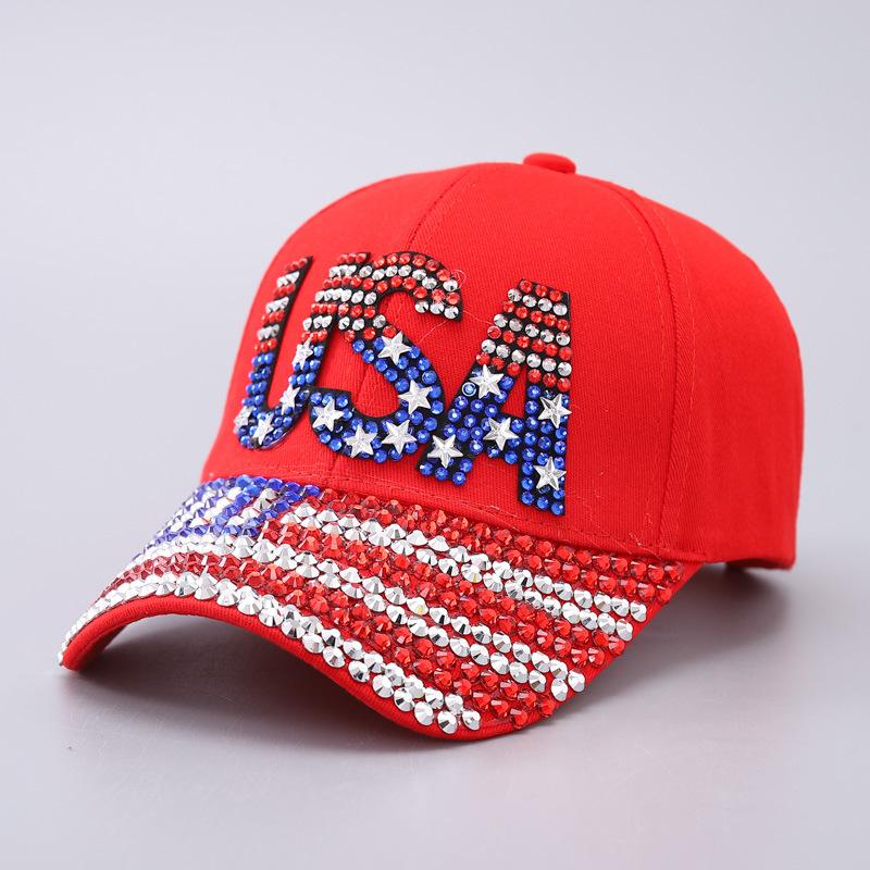 American flag baseball cap men's and women's fashion rhinestone USA curved brim cap spot batch