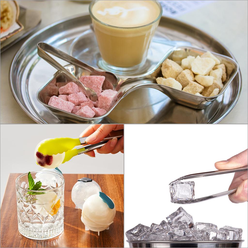 7pcs Silicone BBQ Grilling Tongs Stainless Steel Ice Tongs Tiny Tongs for Appetizers Sugar Desserts Bar Cafe Gold 5.3Inch