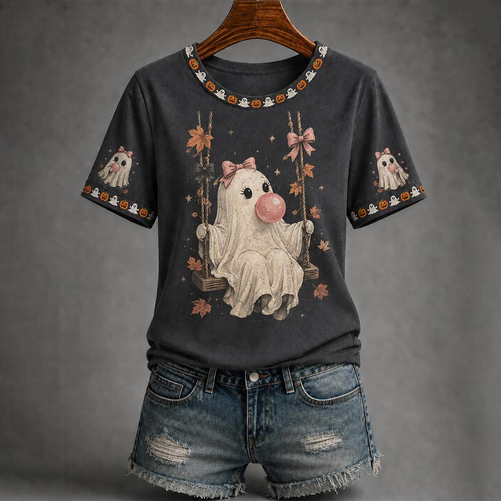Women's Casual Halloween Print Short Sleeve T-Shirt
