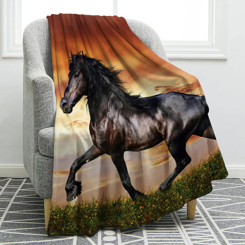 Horse Floral Blanket Animal Flower Pattern Print Throw Blanket Super Soft Comfortable Lightweight for Living Room for Kids Teens