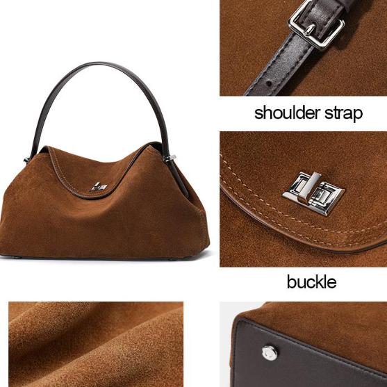 Brown Suede-Finish Cowhide Handbag – Minimalist, Lightweight, and Elegant Shoulder Bag for Women
