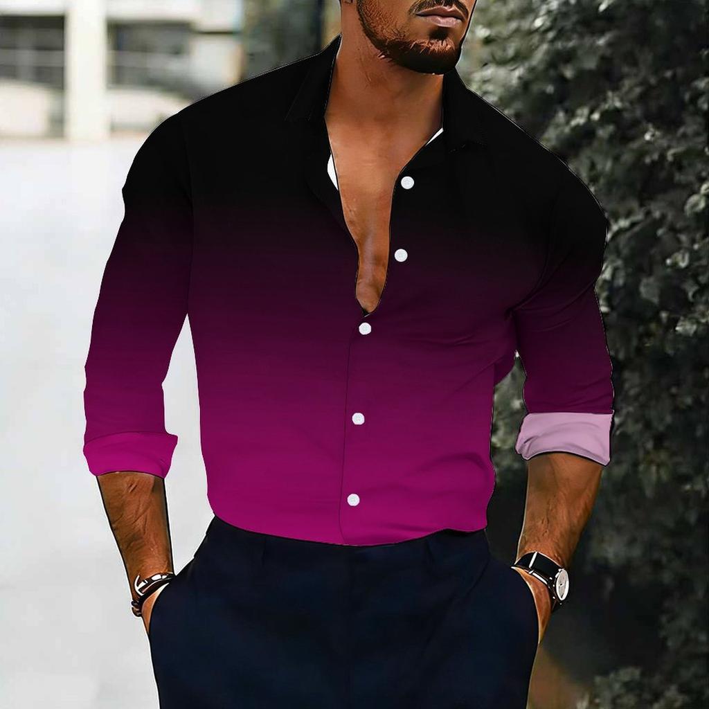 Chemise pour homme à col dégradé violet ton uni manches longues boutonnée