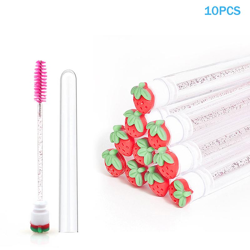 

10Pcs/Set Fruit Collection Mascara Brush Reusable Lash Brush Tube Spoolies Lash Extension Brushes Applicators Makeup Tools strawberry