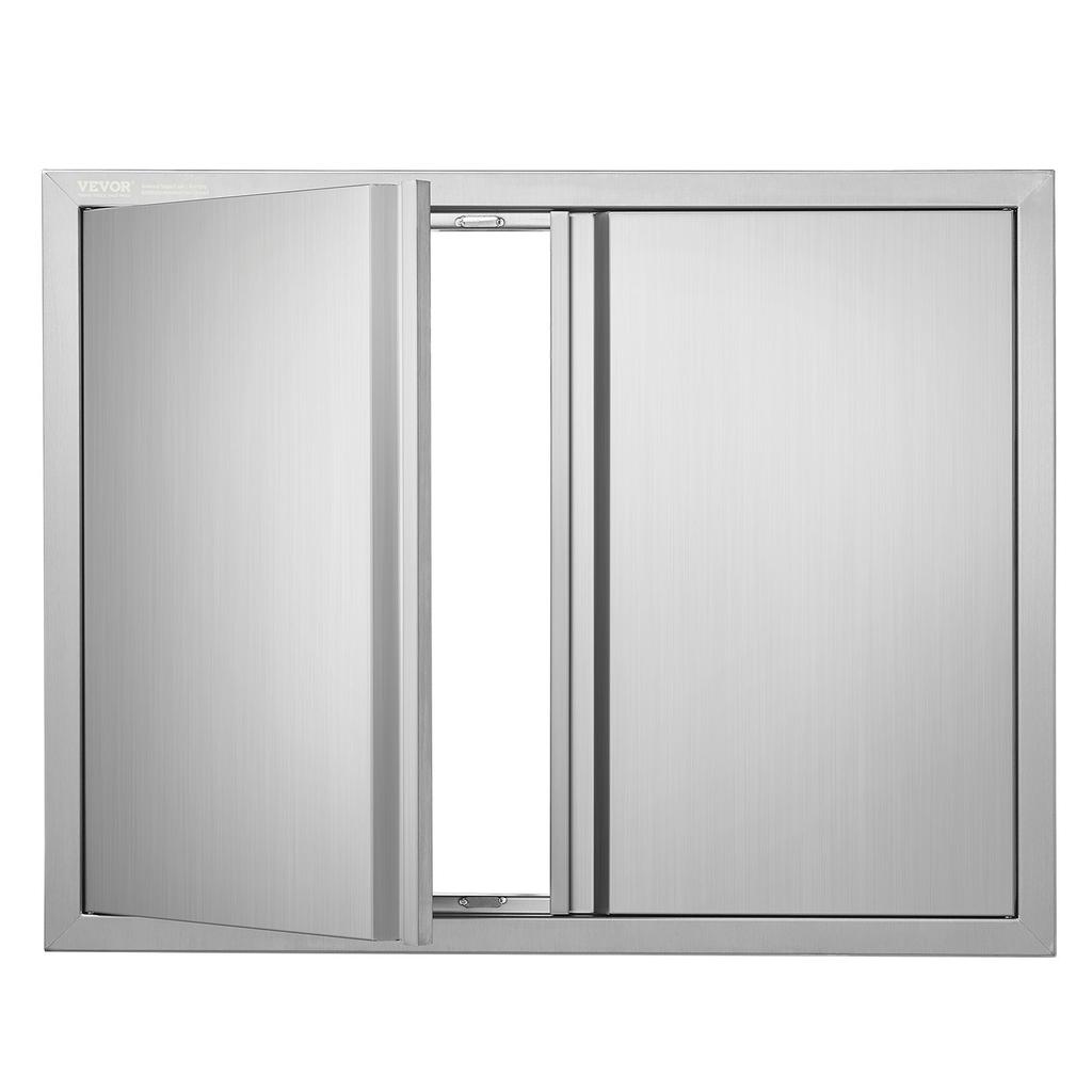 BBQ Access Door, 787x609 Mm Double Outdoor Kitchen Door, Stainless Steel Flush Mount Door, Wall Vertical Door with Recessed Handles , for BBQ Island,