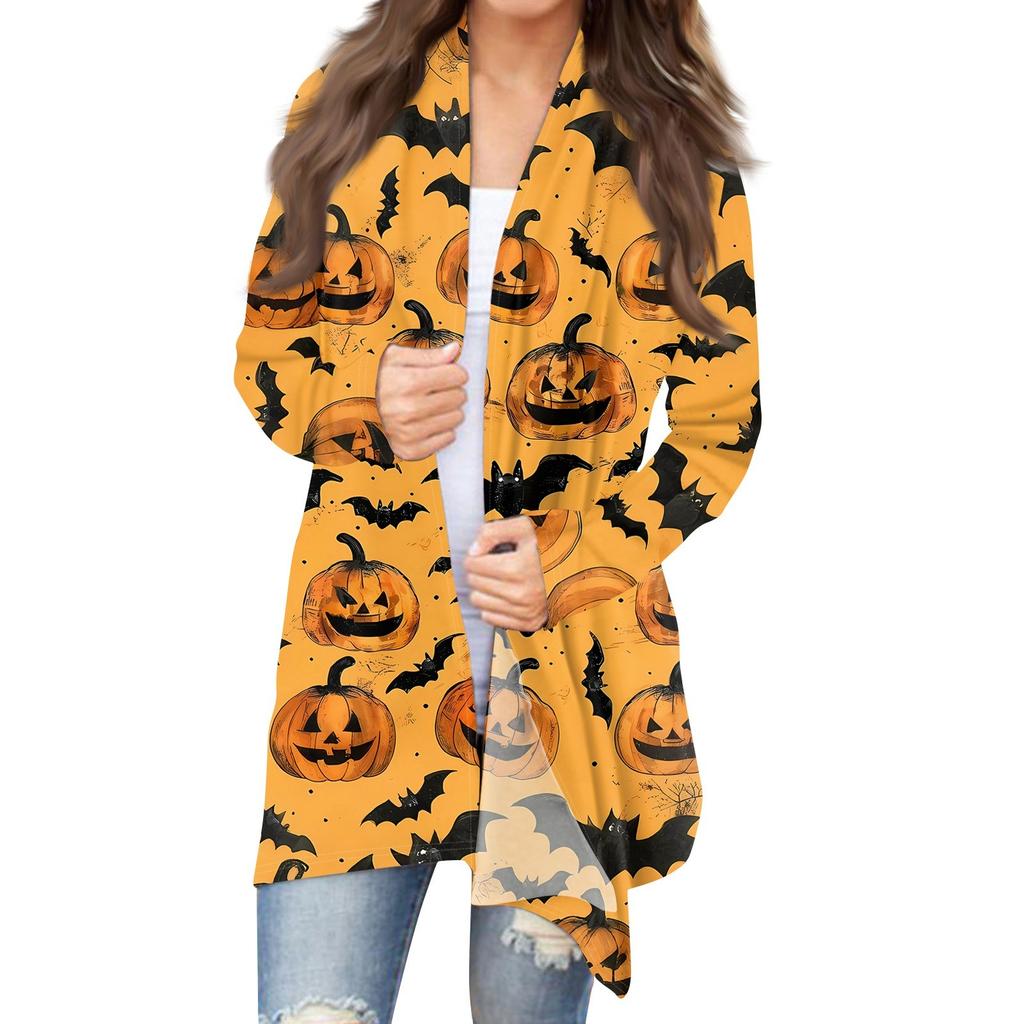 Women's Halloween Print Long Sleeve Front Cardigan Printed Top Lightweight Jacket